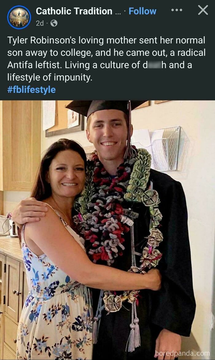 A social media post depicting a mother and her son, with text about people being unbelievably stupid.