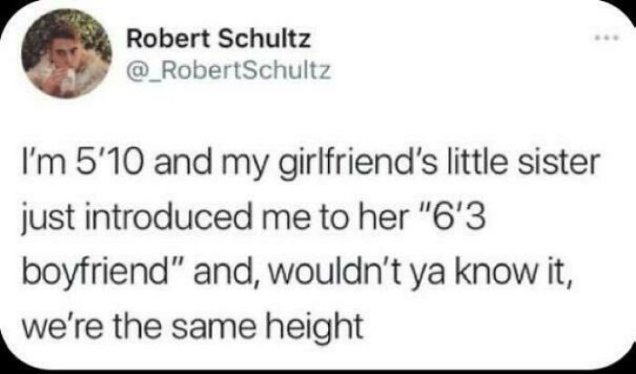 A chuckle-some meme about relationships and a height comparison, featuring a man's tweet about his girlfriend's sister's boyfriend.
