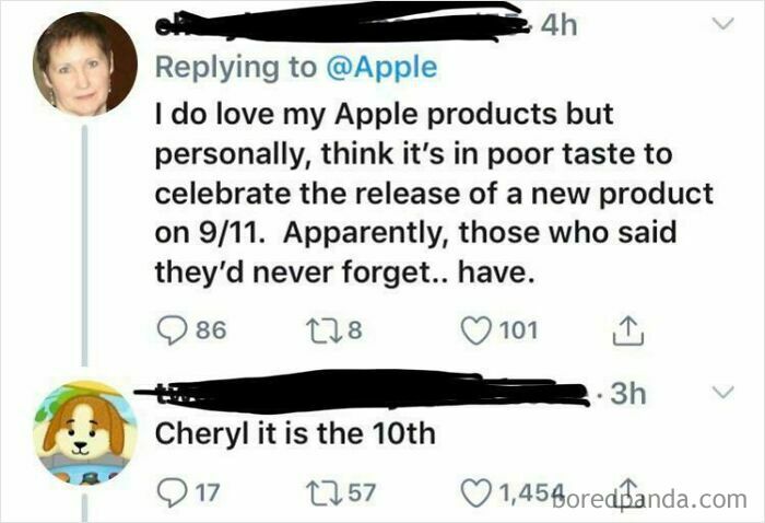 A Twitter conversation showing unbelievably stupid people confusing dates, mistaking 9/11 for 9/10.