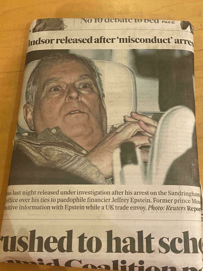 Newspaper headline about misconduct arrest and a Vinted post, showcasing unhinged Vinted posts.