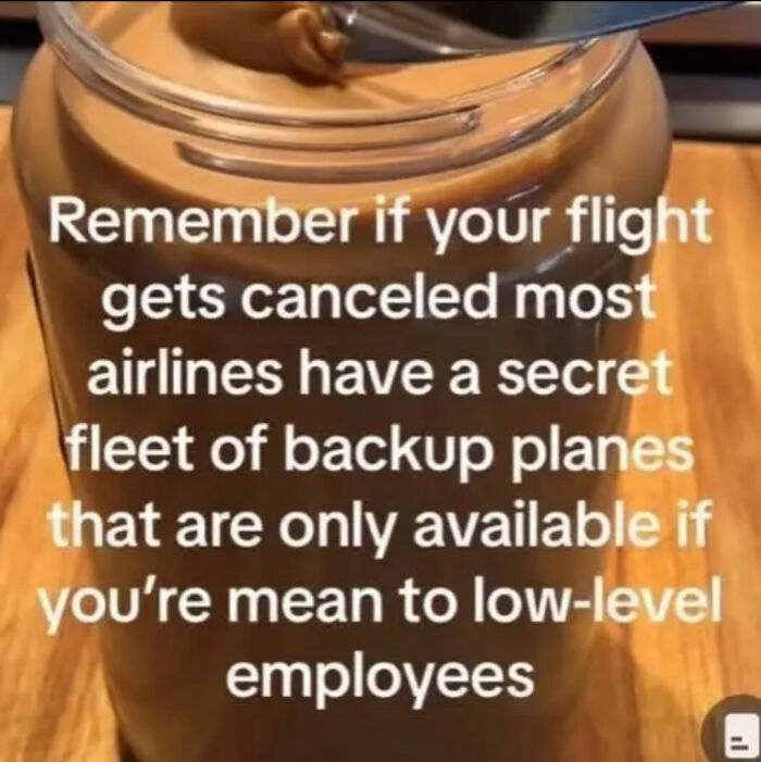 A jar of Nutella with a humorous text overlay about canceled flights. Funny life memes.