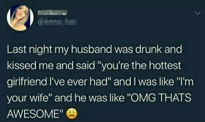 A humorous text message about a husband getting drunk. Chucklesome relationships memes.