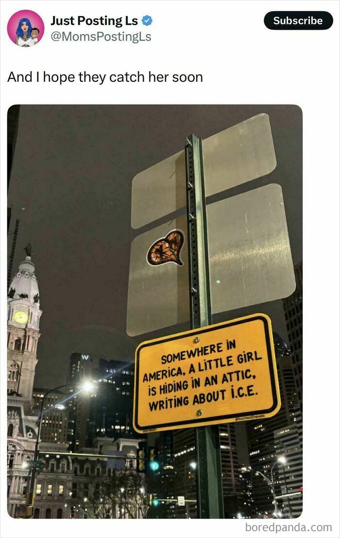 A street sign with a message about a little girl hiding, reflecting the infuriating reality of some situations.