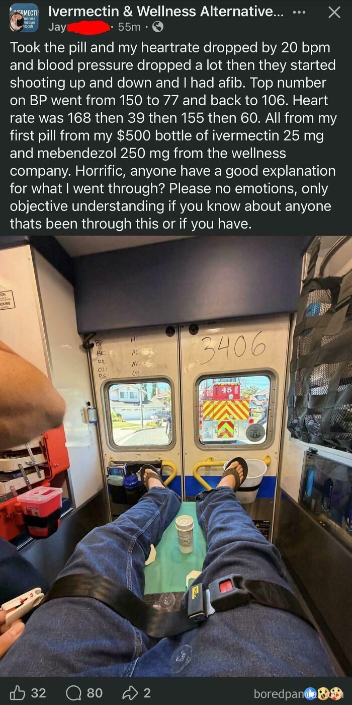 People were unbelievably stupid and infuriating: A person lies in an ambulance, describing a horrifying reaction after taking a pill.