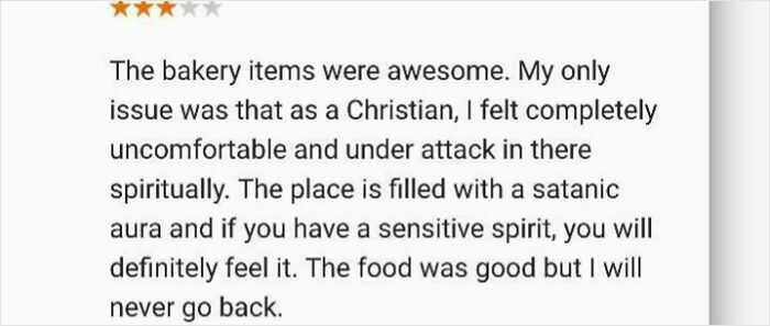A review by an unbelievably stupid person finding a bakery awesome but spiritually uncomfortable and satanic.