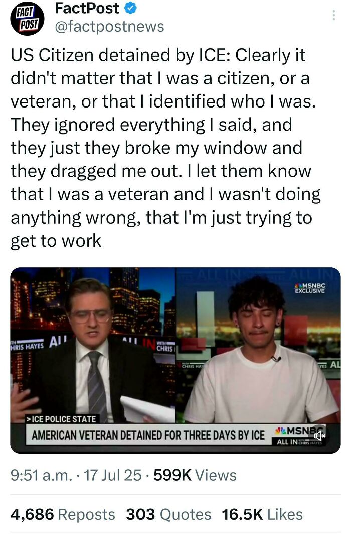 A news screenshot about a US veteran detained by ICE, a moment reflecting "Eat The Rich" themes.