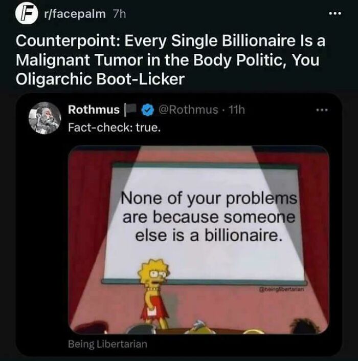 A Reddit post titled Every Single Billionaire Is A Malignant Tumor and a meme about billionaires, highlighting Eat The Rich views.