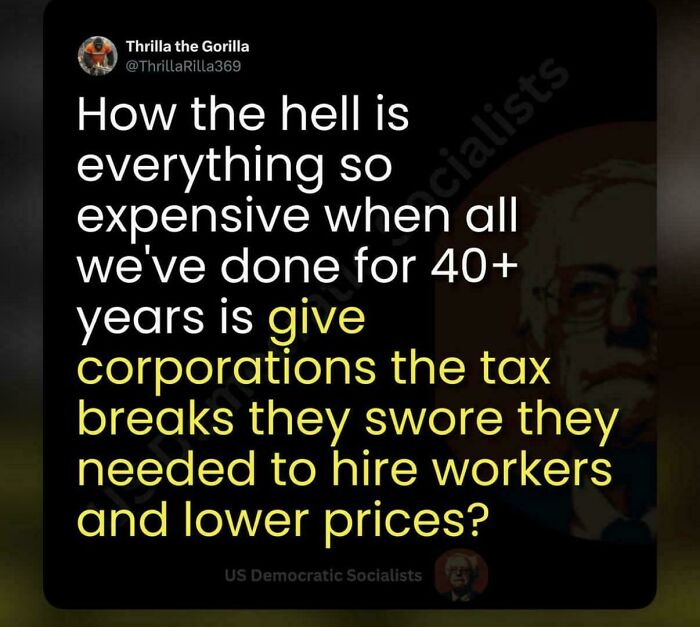A meme with text about corporations not lowering prices, reflecting an "Eat The Rich" moment.