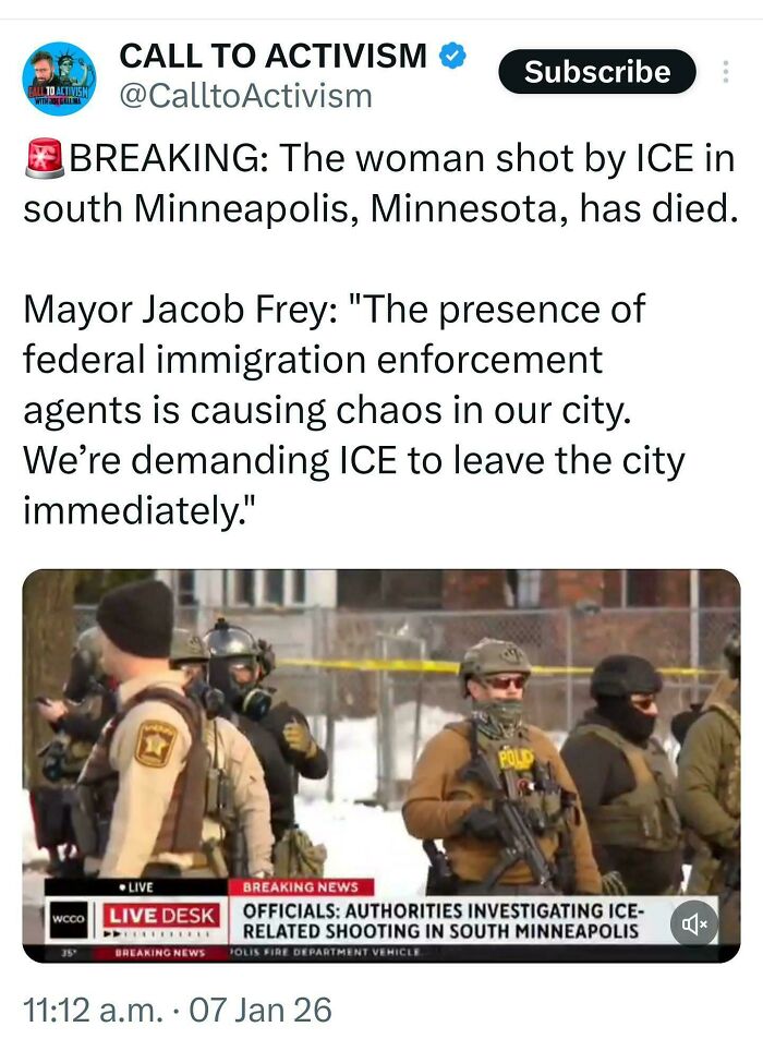 A news report from Call to Activism about ICE activity in Minneapolis, highlighting an 'Eat The Rich' moment.