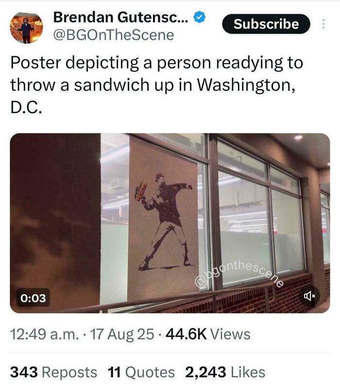 A poster depicting a person throwing a sandwich, illustrating an "Eat The Rich" sentiment in Washington D.C.