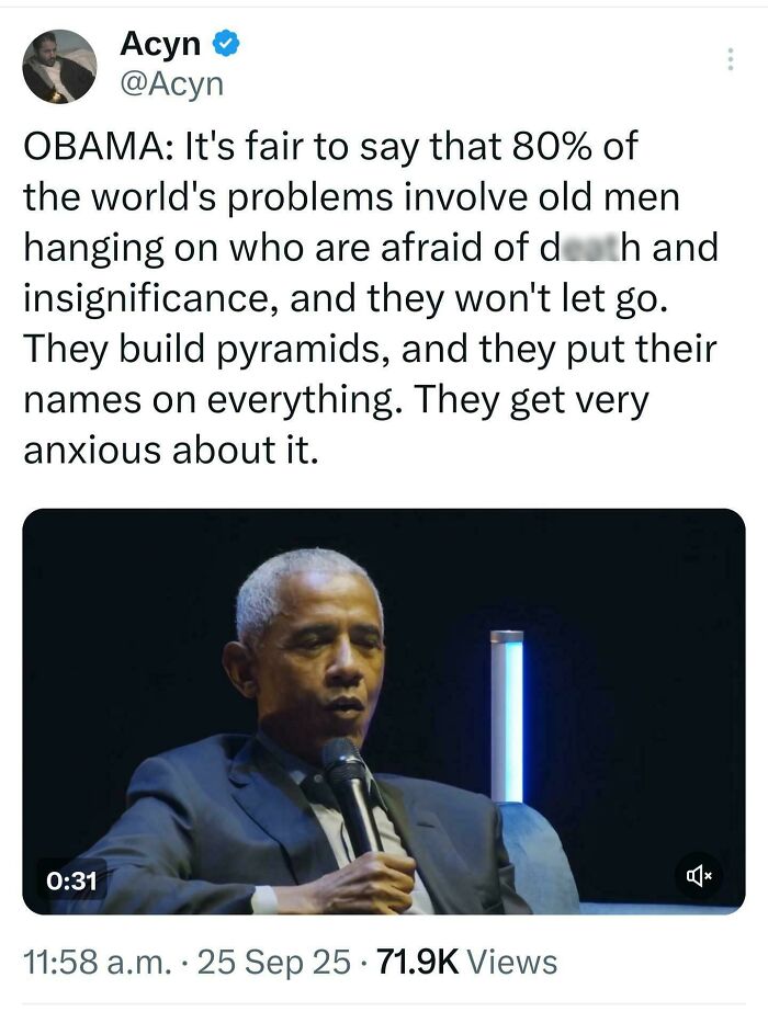 Obama speaking, with text about old men holding onto power, representing an "Eat The Rich" moment.