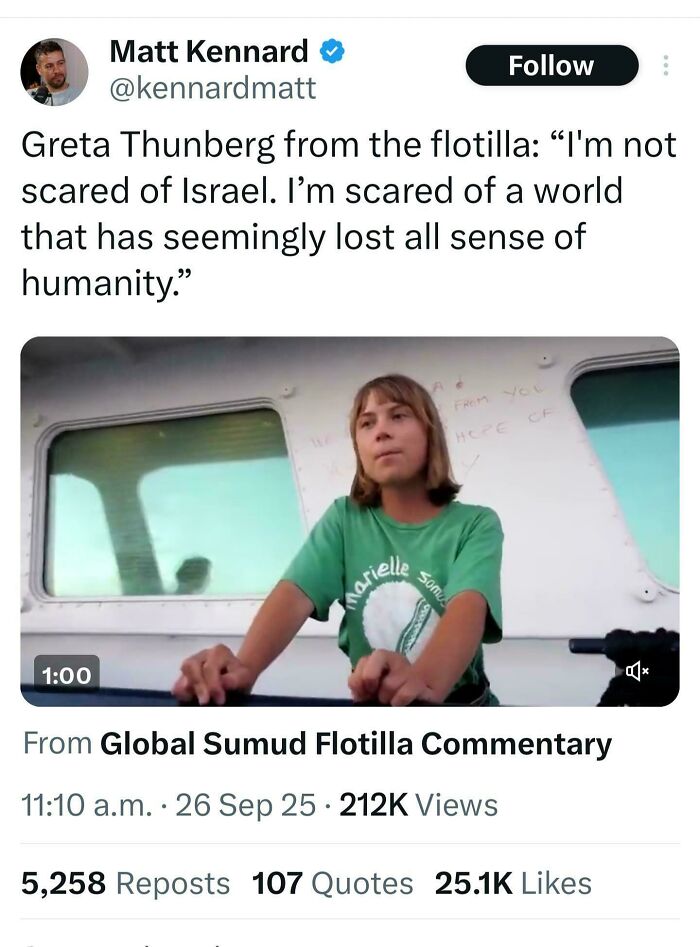 A social media post with Greta Thunberg, a figure in Eat The Rich moments, discussing global humanity concerns.