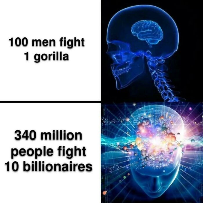 A meme contrasting fighting a gorilla with fighting billionaires, highlighting an Eat The Rich sentiment.
