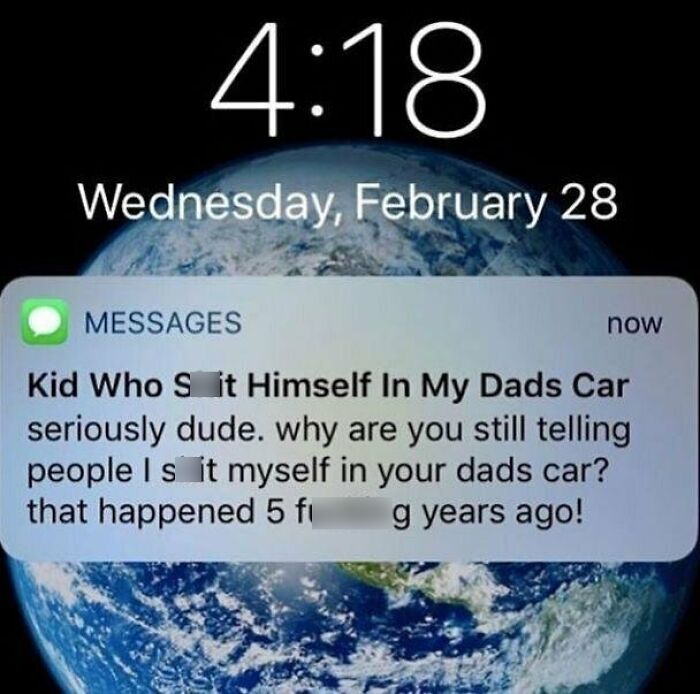 A screenshot of a hilarious text message conversation about a past embarrassing incident.