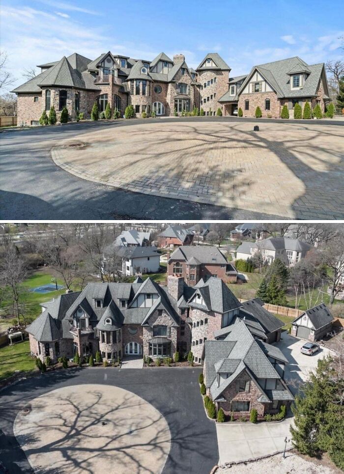 An aerial view of a sprawling mansion, showcasing design inspiration from mansions built as a Temu version.