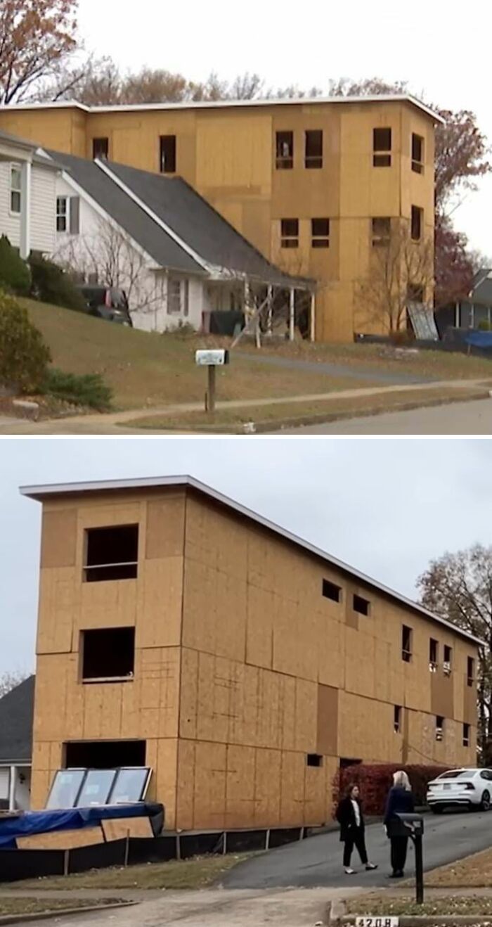 Two images depict houses inspired by mansions, resulting in more modest Temu versions.