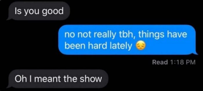 A screenshot of hilarious texts where a misunderstanding about being 'good' creates a cringe-worthy moment.