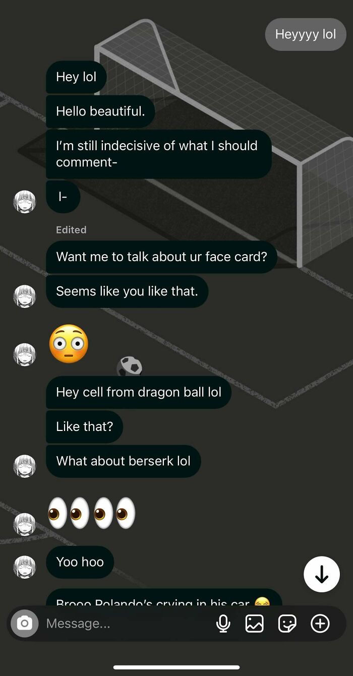 A screenshot of cringe-worthy texts with multiple unanswered messages and random pop culture references.
