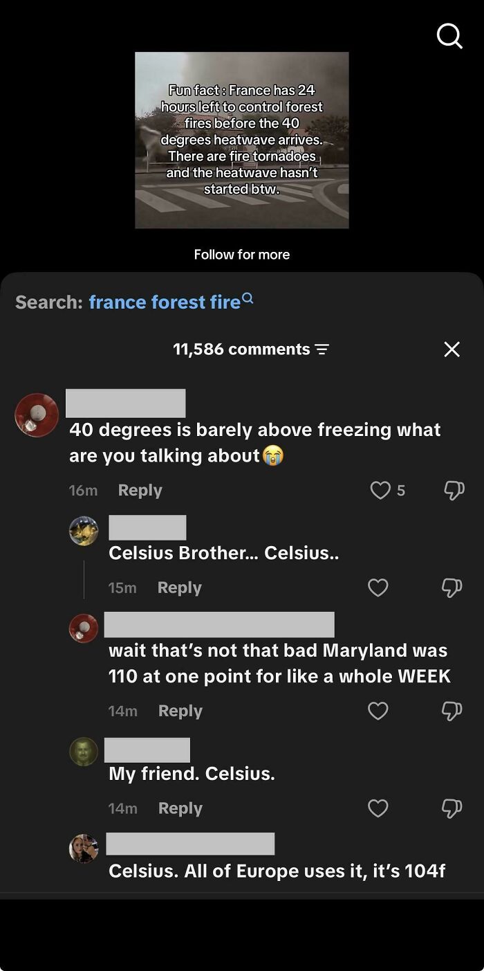 Online discussion where Americans confuse Celsius with Fahrenheit, exemplifying American stupidity.