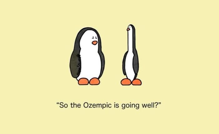 A comic featuring two penguins, one wide and one tall, illustrating funny animal life situations.