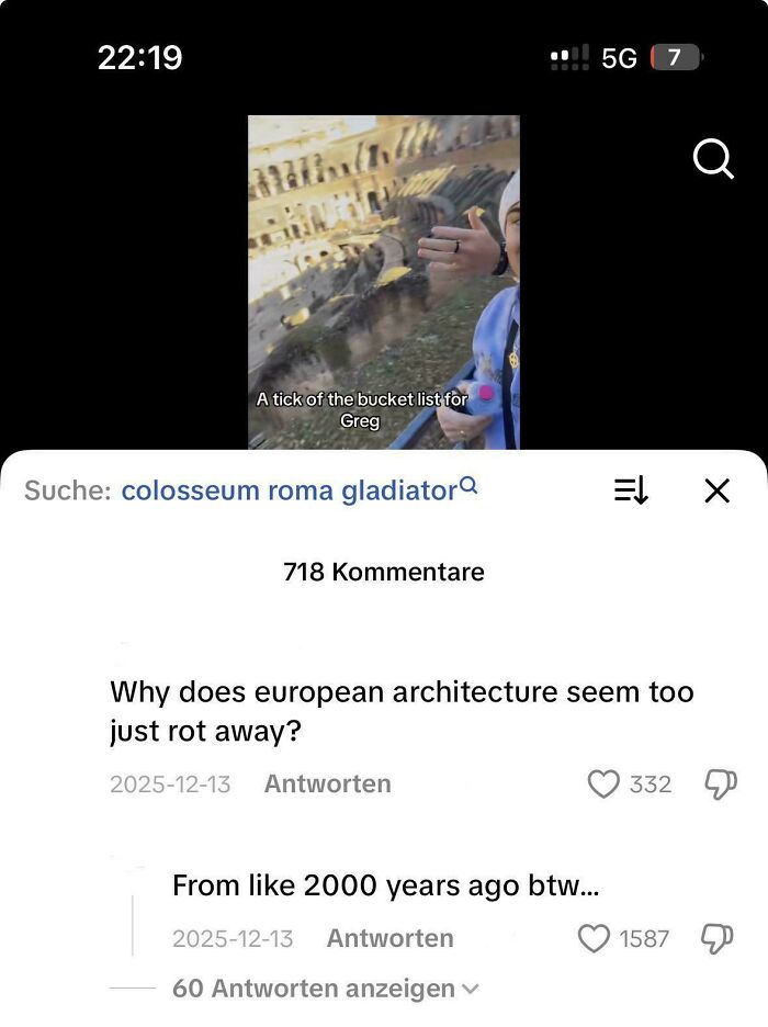 A screenshot of a comment asking why European architecture rots away, showcasing a lack of understanding that could be considered stupid.