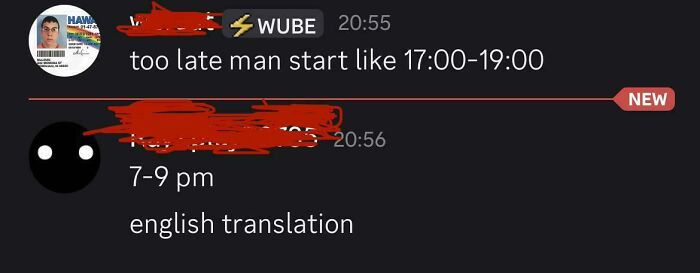 A screenshot showing a conversation where military time is translated to standard time, illustrating a confusion commonly associated with Americans.