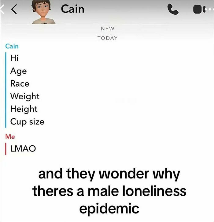 A screenshot of a chat where someone asks for personal details like age, race, and cup size, capturing the internet at its strangest.