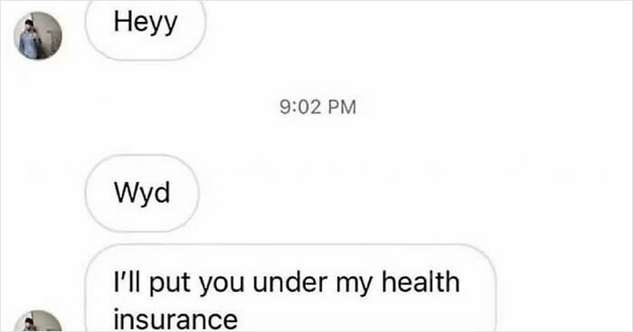 A screenshot of an internet conversation where someone offers health insurance, capturing its strange and unfiltered nature.
