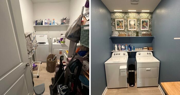 Before and after transformation of a laundry room, highlighting effective home decor projects.