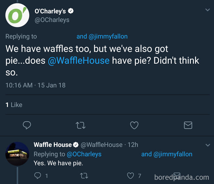 O'Charley's and Waffle House dispute about pie on social media, showing what happens when people lie.