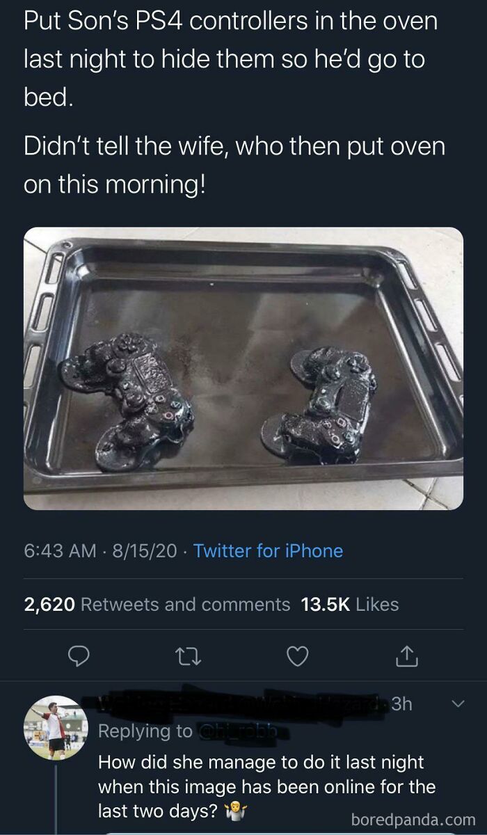 A social media user caught lying about melted PS4 controllers in an oven with an old image.