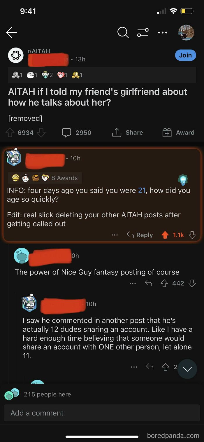 Screenshot of Reddit comments revealing a user's lies on social media about their age, exposed by previous posts.
