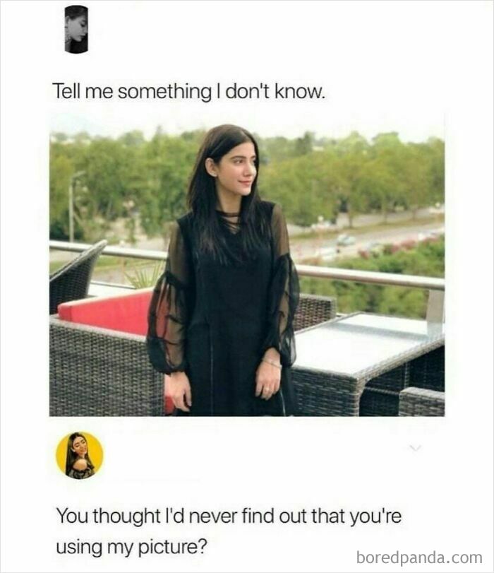 Screenshot of a social media post where a user calls out someone for using their picture without permission, exposing a lie on social media.