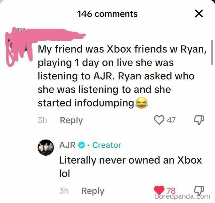 Screenshot of a social media comment section, showing a user lying on social media about being Xbox friends.