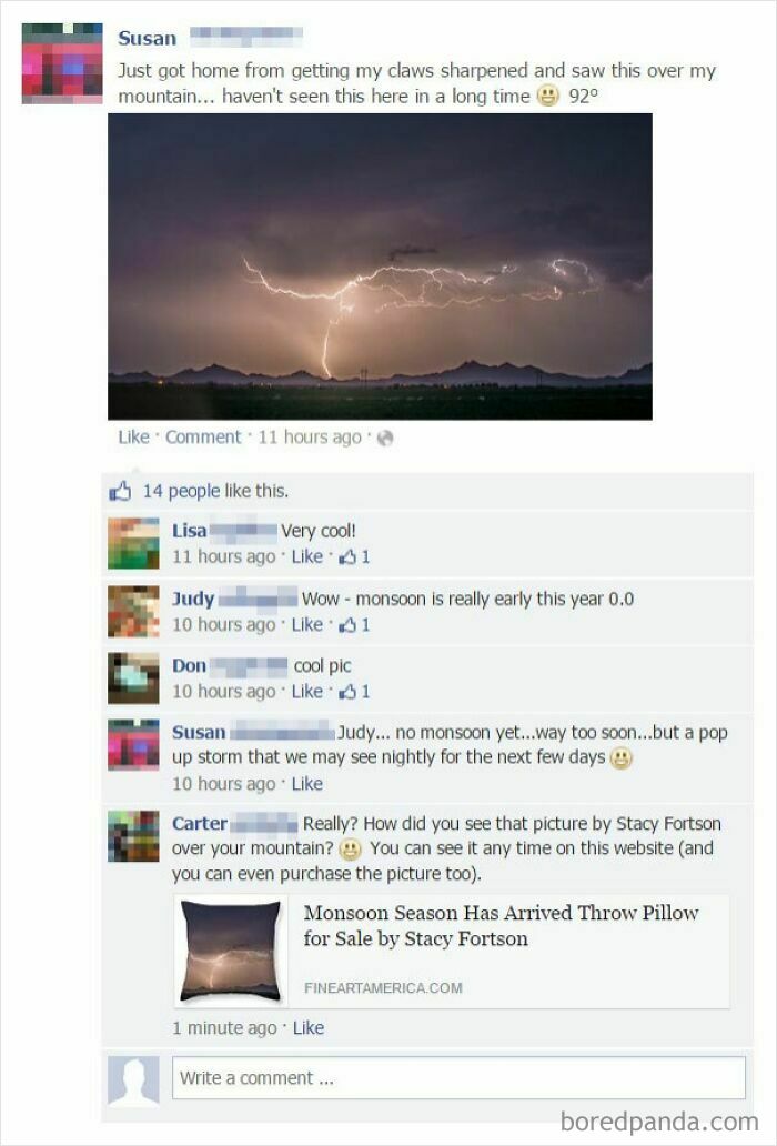 A social media user lying about a monsoon picture being taken from their mountain, exposed for using a stock photo.