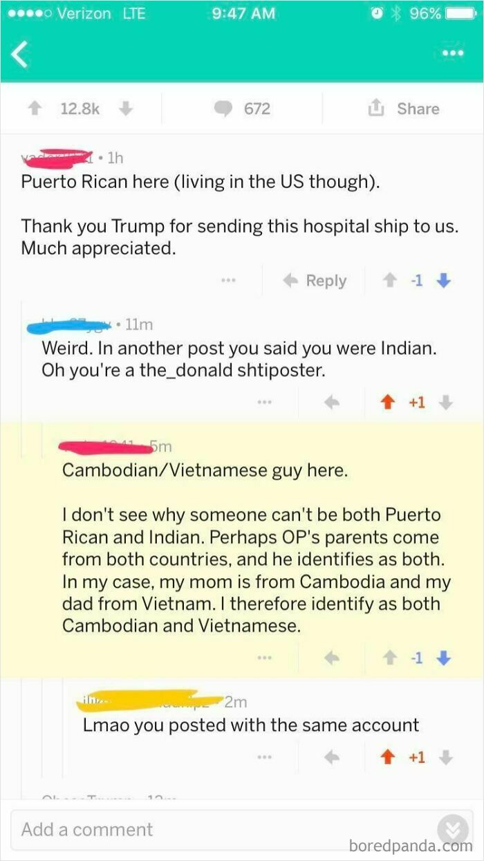 A social media user lying about their ethnicity and being exposed by multiple users in comments.
