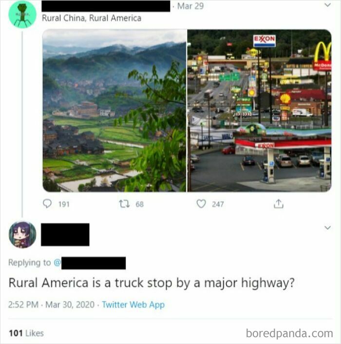 A social media user sharing images of Rural China and Rural America, exposed for lying about the latter.