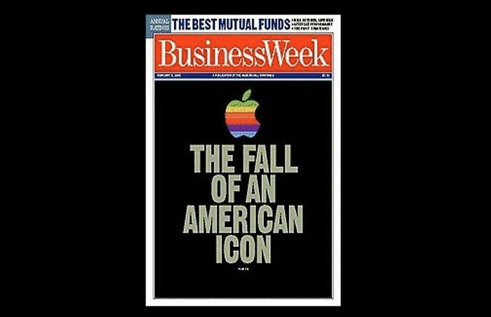 A BusinessWeek magazine cover with an Apple logo, titled 'The Fall of an American Icon,' demonstrating how beliefs and words can age badly.