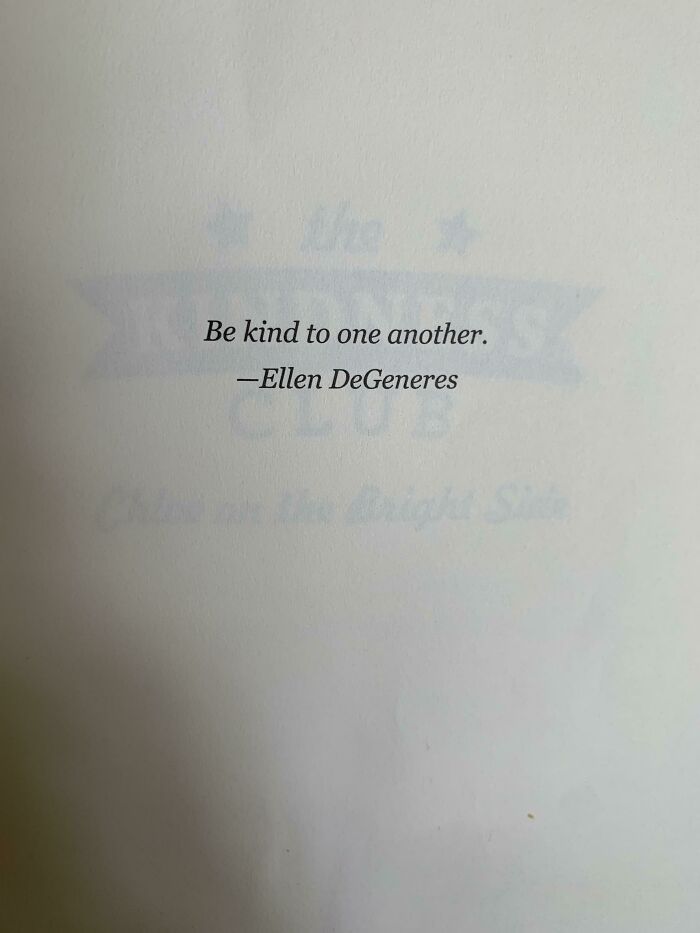 A book page with the quote Be kind to one another - Ellen DeGeneres, illustrating words that aged badly over time.