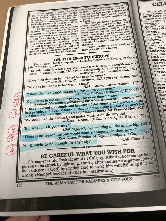 Old magazine article with quotes about technology that highlight how beliefs and words will age over time.