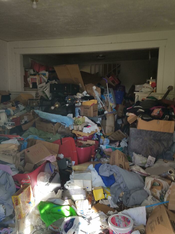 A room overflowing with piles of junk, creating a truly bizarre and chaotic scene, making sure they're not hallucinating.