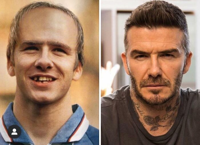 A split image showing a man's appearance before and after, exemplifying how beliefs and words age.