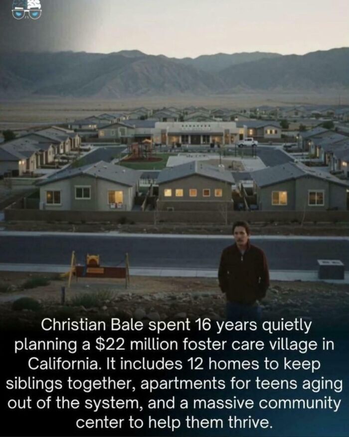 Uplifting posts: Christian Bale's foster care village with homes, apartments, and a community center.