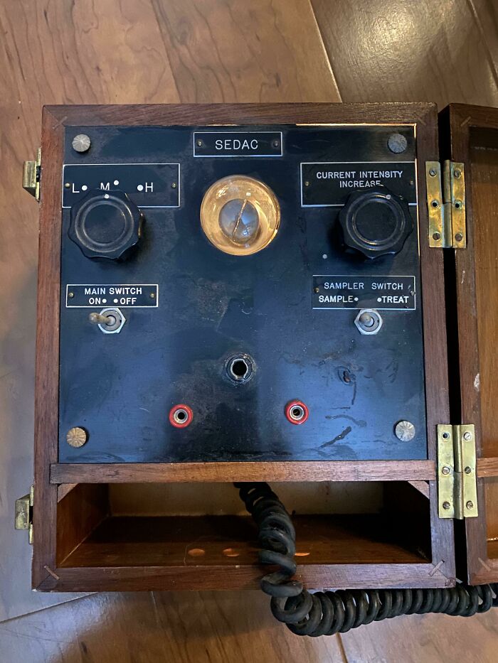 Unhinged secondhand finds: A vintage SEDAC device, possibly an antique medical or electrical item.