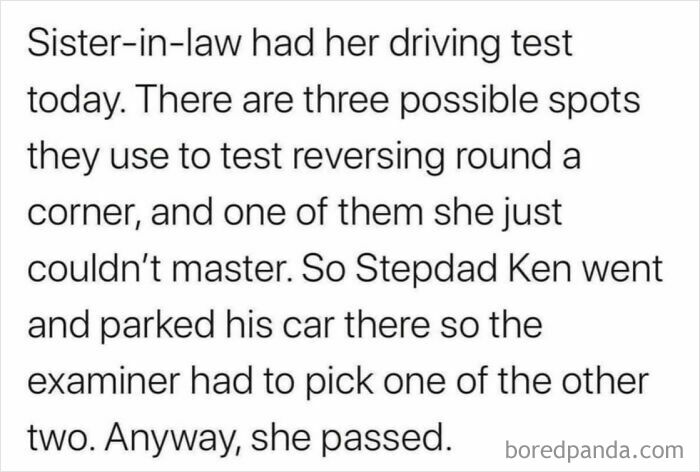 A chaotic good act of a stepdad helping his sister-in-law pass her driving test, a truly inspiring real-life hero moment.