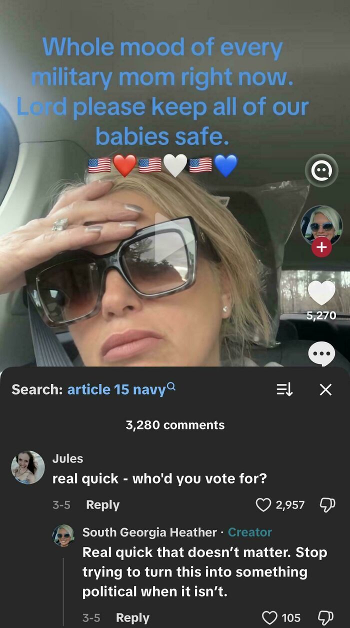 A social media post of a military mom's reaction, with comments revealing hypocrisy and words coming back to bite.