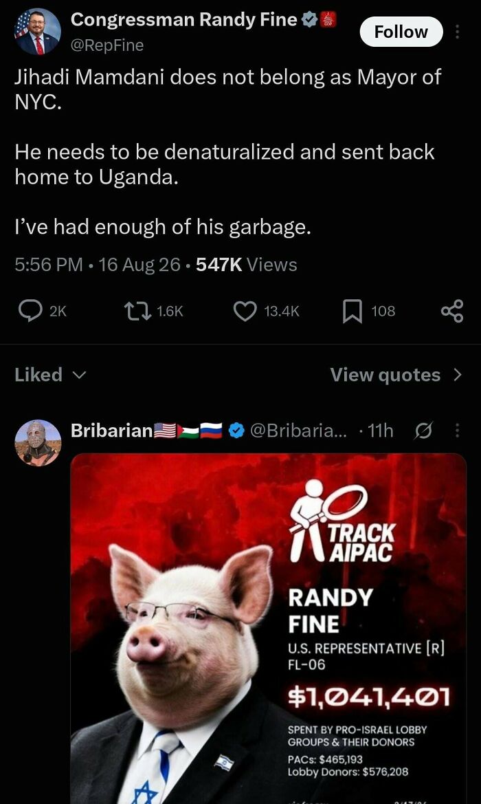 A social media post about leopards eating faces, showing a pig in a suit, symbolizing hypocrisy in politics with financial data.