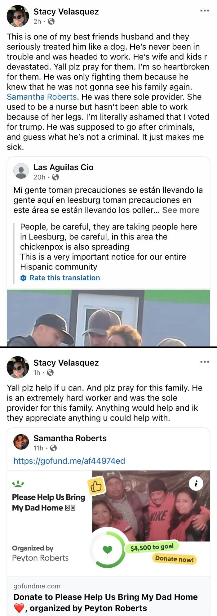 Social media posts about someone being bitten by hypocrisy, seeking help for a family and community chickenpox outbreak.