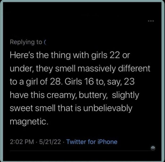Screenshot of unhinged social media thoughts about girls' smells.