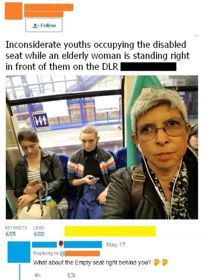 Screenshot of an unhinged social media post about youths occupying disabled seats on the DLR.